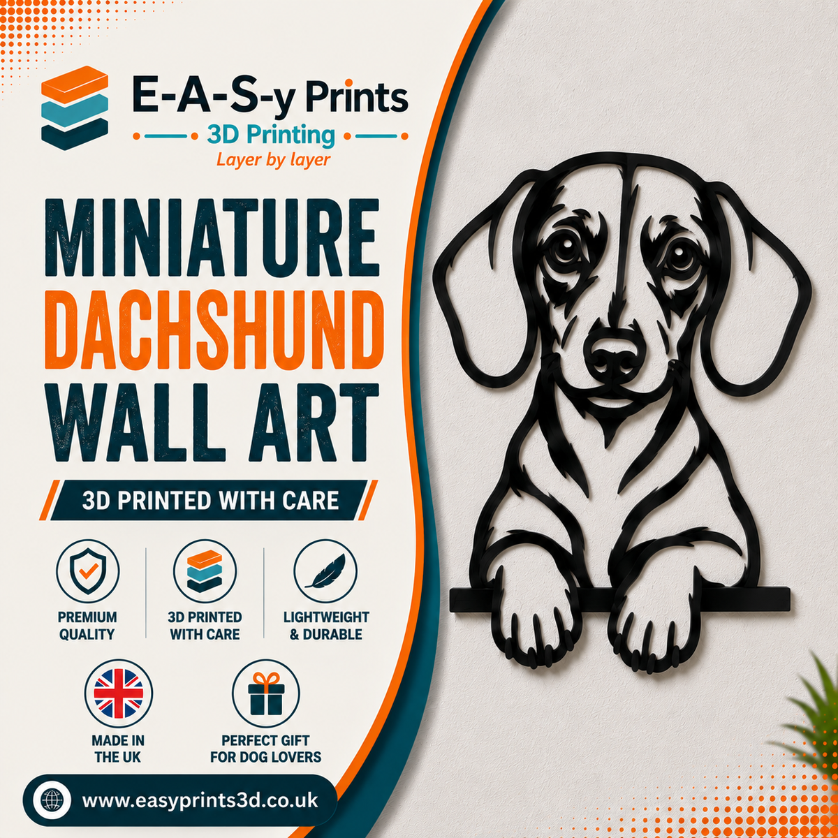 3D Dachshund Wall Art - Modern Dog Silhouette
