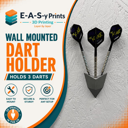 Grey Wall Mounted Dart Holder | 3 Dart Wall Rack | 3D Printed Darts Storage | Gift for Dart Players