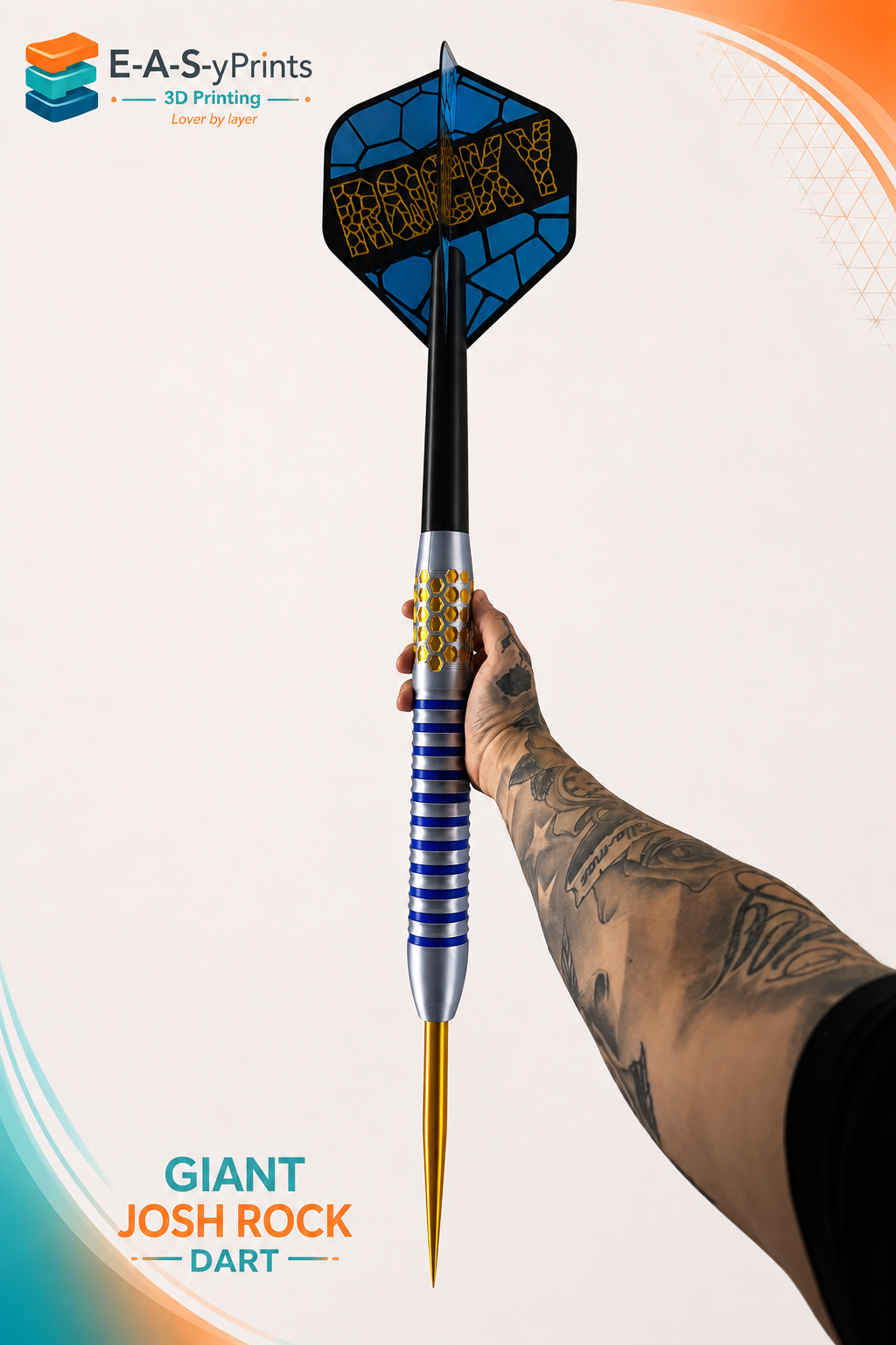 Giant Josh Rock Inspired Dart – Approx 79cm – 3D Printed Darts Display – Rocky Style Giant Dart – Darts Gift & Man Cave Decor