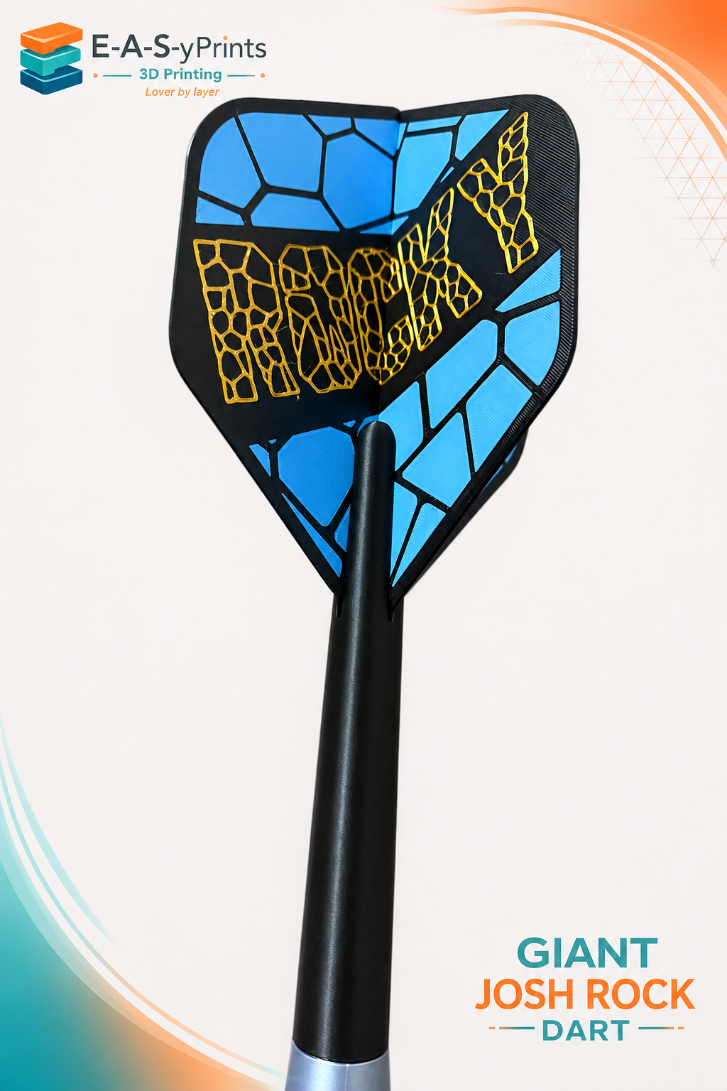 Giant Josh Rock Inspired Dart – Approx 79cm – 3D Printed Darts Display – Rocky Style Giant Dart – Darts Gift & Man Cave Decor
