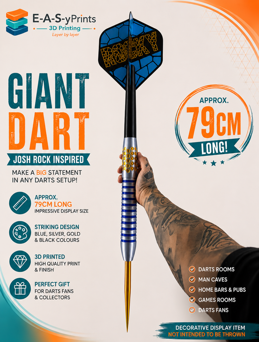 Giant Josh Rock Inspired Dart – Approx 79cm – 3D Printed Darts Display – Rocky Style Giant Dart – Darts Gift & Man Cave Decor