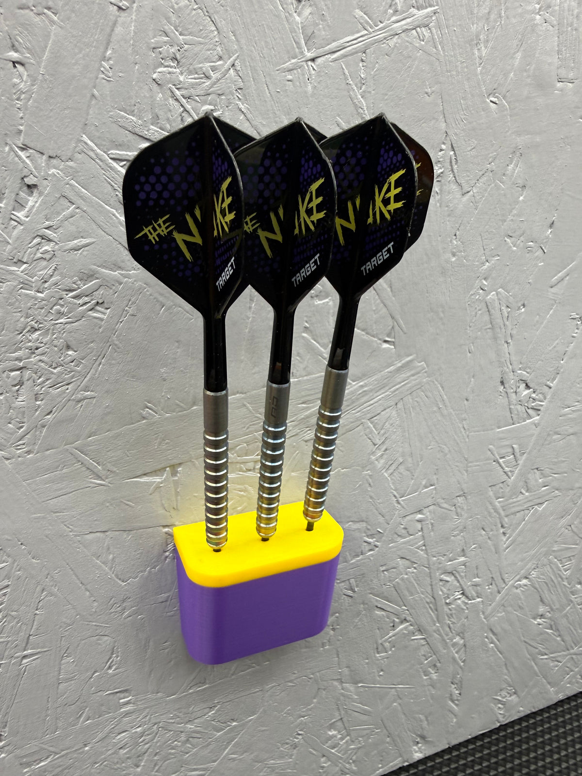 Wall Mounted Dart Holder | Luke Littler Inspired Purple & Yellow | 3 Dart Wall Rack | 3D Printed Darts Storage | Gift for Dart Players
