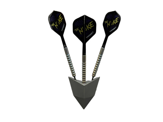nuke darts in grey wall mount dart holder
