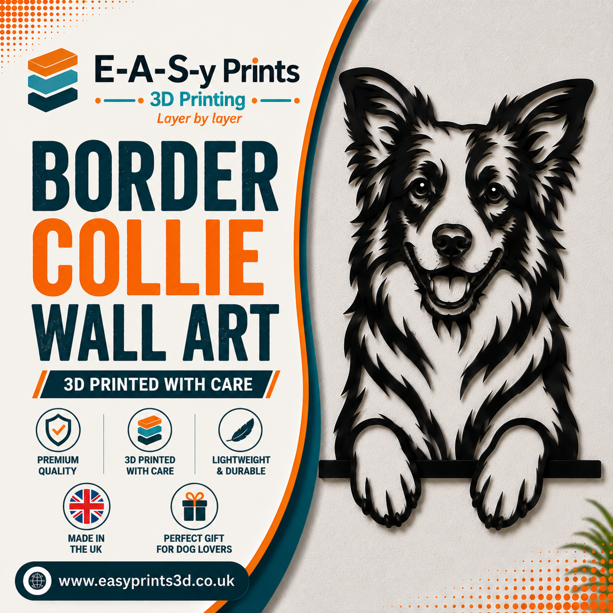 3D border collie Wall Art - Modern Dog Silhouette