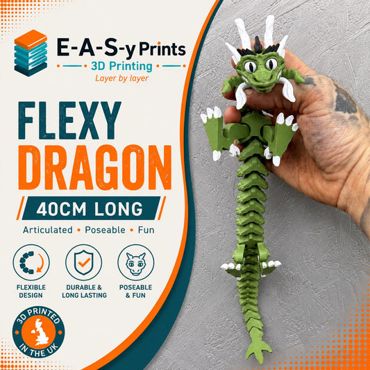40cm Flexy Dragon | Articulated Dragon Toy | Flexible 3D Printed Dragon | Fidget Toy | Fantasy Gift | Dragon Desk Toy UK