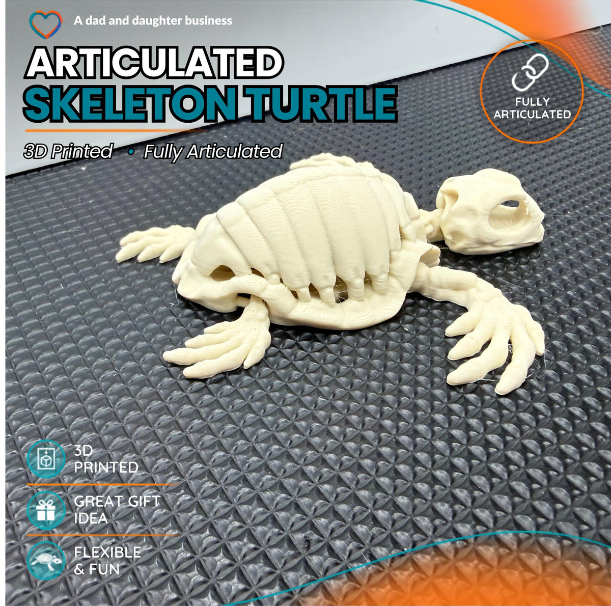 Articulated Skeleton Turtle – 3D Printed Flexible Fidget Toy | Poseable Turtle | Gothic Decor | Desk Companion | Unique Gift