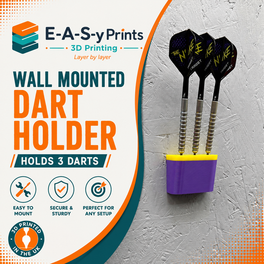 Wall Mounted Dart Holder | Luke Littler Inspired Purple & Yellow | 3 Dart Wall Rack | 3D Printed Darts Storage | Gift for Dart Players