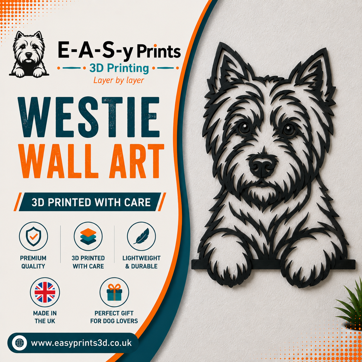 3D Printed Wall Art -West highland white terrier - Modern Dog Silhouette