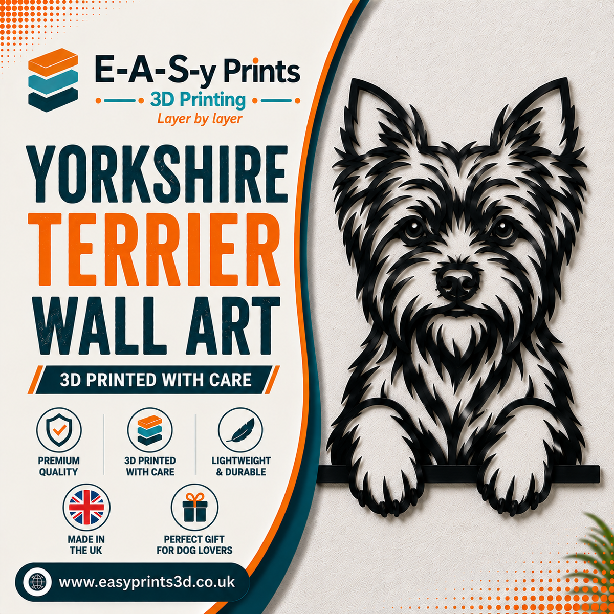3D Yorkshire terrier Wall Art - Modern Dog Silhouette